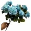 Bouquet-de-10-Roses-Artificielles-Bleu-clair-en-Soie