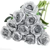 Bouquet-de-fleurs-à-10-roses-artificielles-argentées