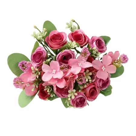Bouquet-de-fleurs-artificielles-hortensia-et-rose-rose