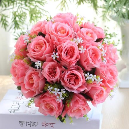 Bouquet-de-fleurs-roses-artificielles-réalistes-rose