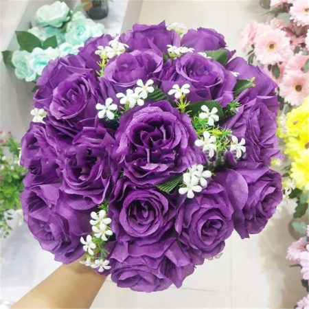 Bouquet-de-fleurs-roses-artificielles-réalistes-violet