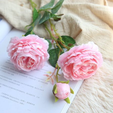 Rose-artificielle-à-3-fleurs-en-soie-rose