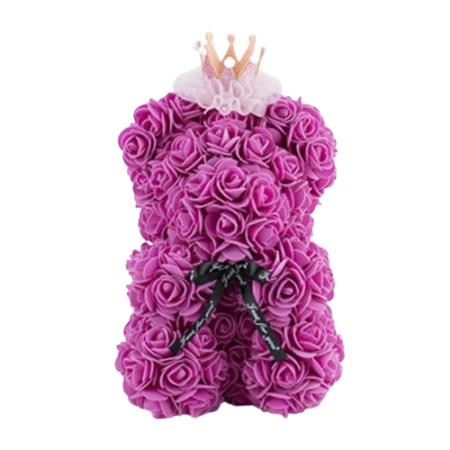 Ours en rose artificielle fuchsia avec couronne