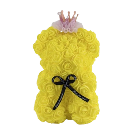 Ours en rose artificielle jaune avec couronne