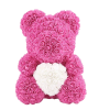 Ours fuchsia en rose artificielle avec cœur blanc
