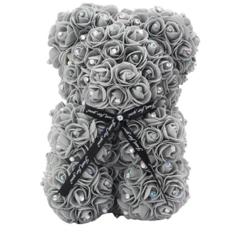 Ours gris en rose artificielle avec diamant