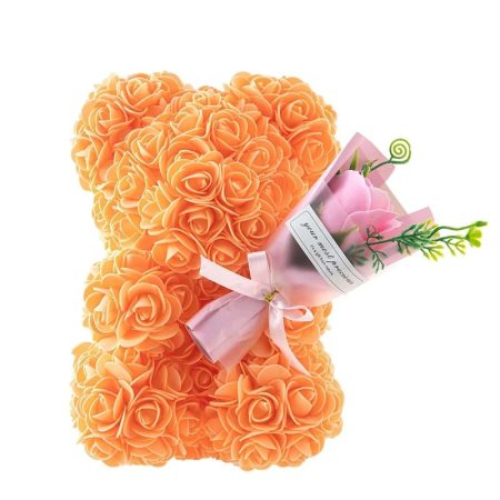 Ours-orange-en-rose-artificielle-avec-bouquet