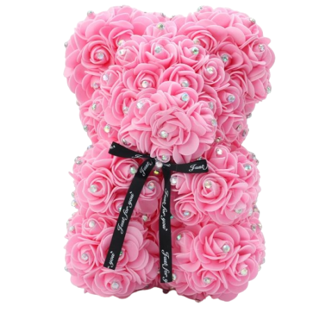 Ours rose en rose artificielle avec diamant
